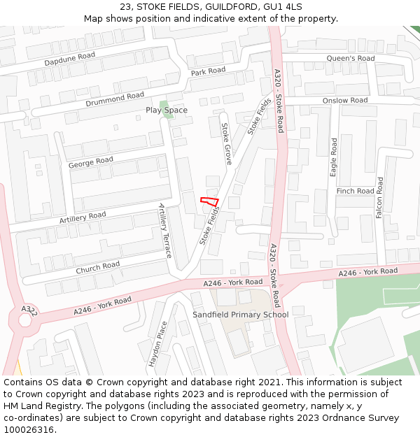 23, STOKE FIELDS, GUILDFORD, GU1 4LS: Location map and indicative extent of plot