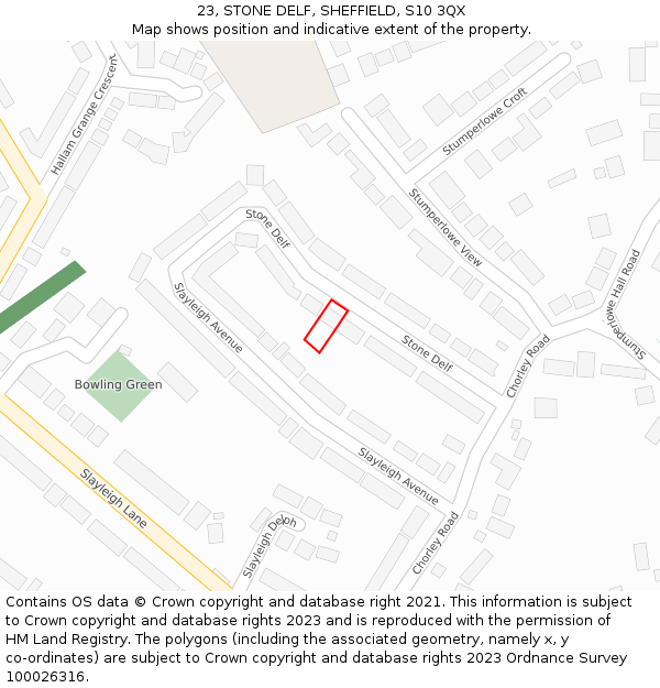 23, STONE DELF, SHEFFIELD, S10 3QX: Location map and indicative extent of plot