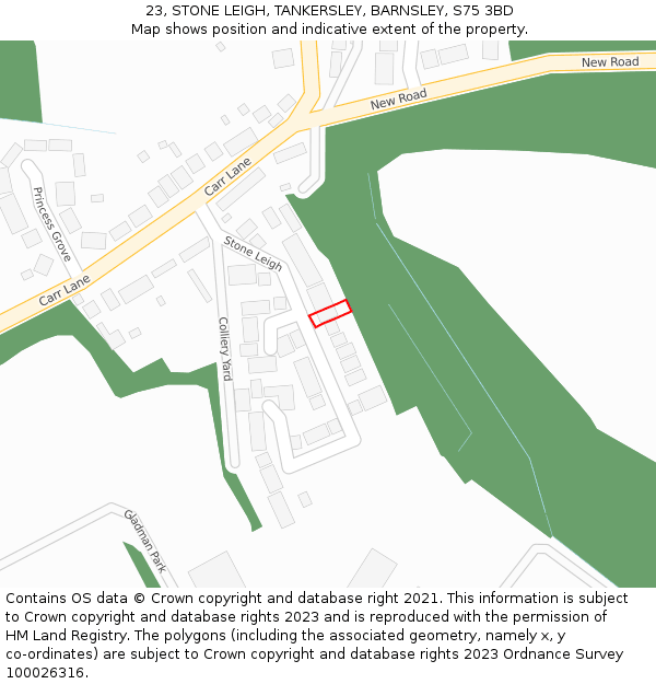 23, STONE LEIGH, TANKERSLEY, BARNSLEY, S75 3BD: Location map and indicative extent of plot