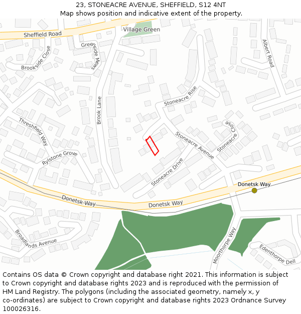 23, STONEACRE AVENUE, SHEFFIELD, S12 4NT: Location map and indicative extent of plot