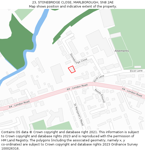 23, STONEBRIDGE CLOSE, MARLBOROUGH, SN8 2AE: Location map and indicative extent of plot