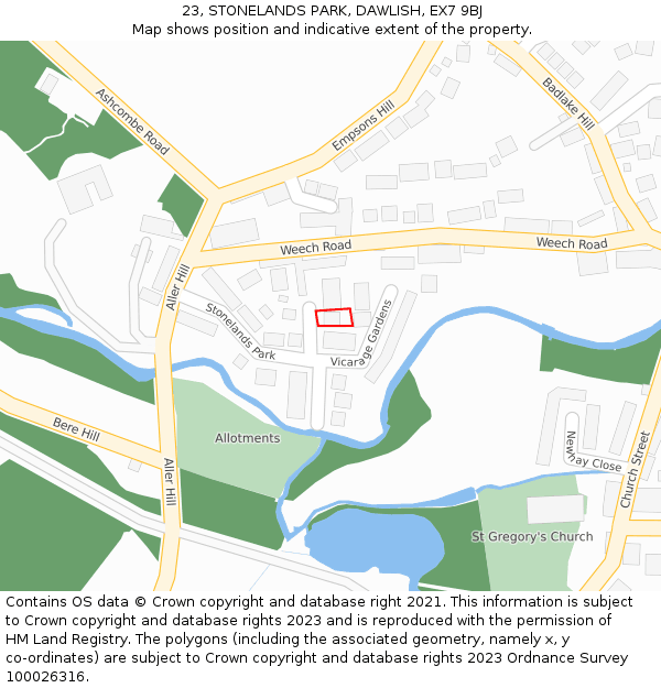 23, STONELANDS PARK, DAWLISH, EX7 9BJ: Location map and indicative extent of plot