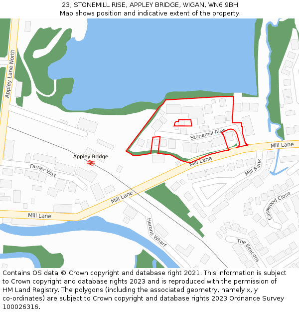 23, STONEMILL RISE, APPLEY BRIDGE, WIGAN, WN6 9BH: Location map and indicative extent of plot