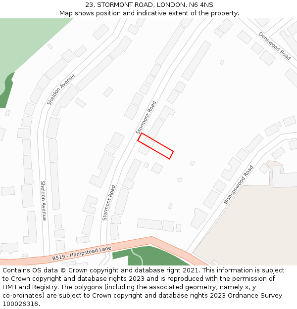 23, STORMONT ROAD, LONDON, N6 4NS: Location map and indicative extent of plot