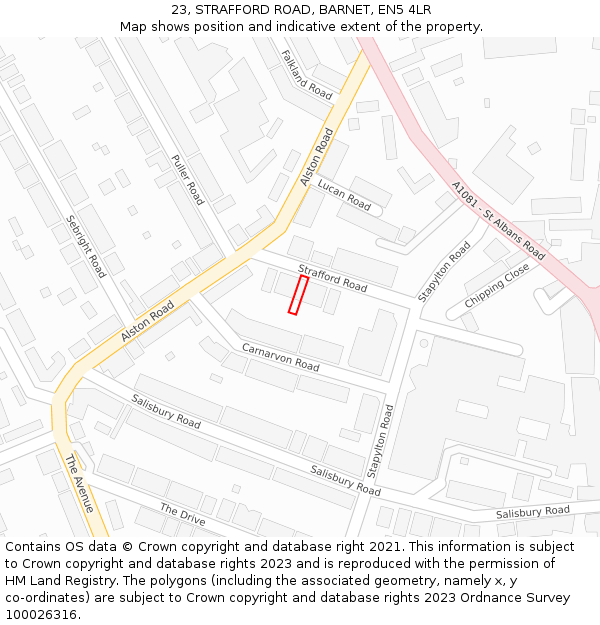 23, STRAFFORD ROAD, BARNET, EN5 4LR: Location map and indicative extent of plot