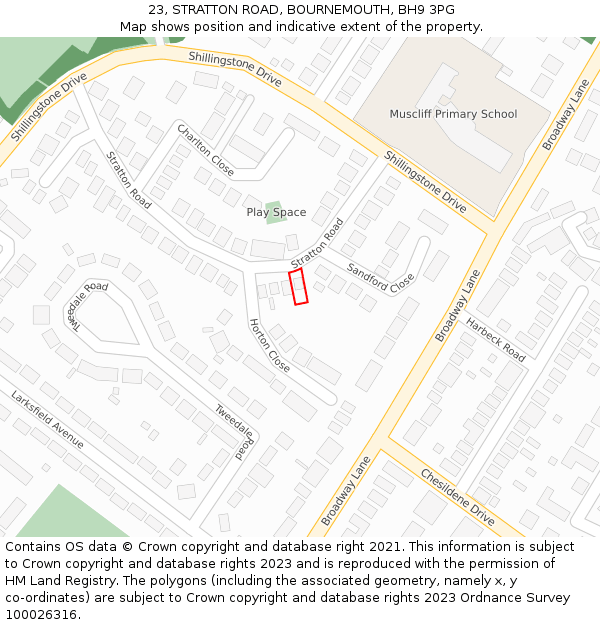 23, STRATTON ROAD, BOURNEMOUTH, BH9 3PG: Location map and indicative extent of plot