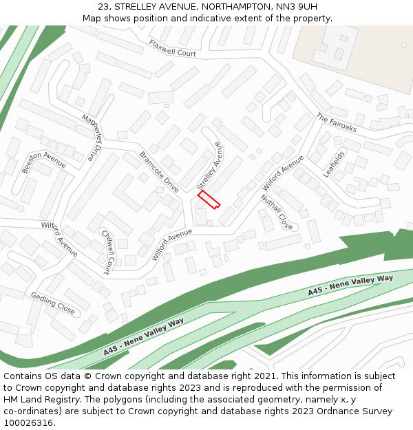 23, STRELLEY AVENUE, NORTHAMPTON, NN3 9UH: Location map and indicative extent of plot