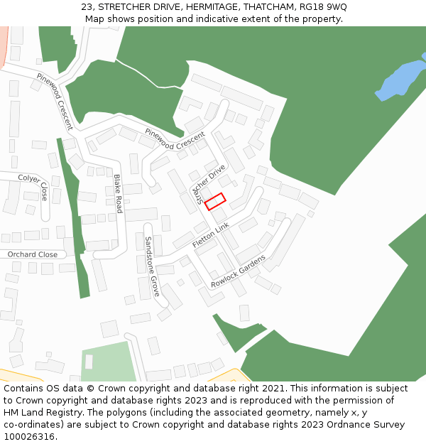 23, STRETCHER DRIVE, HERMITAGE, THATCHAM, RG18 9WQ: Location map and indicative extent of plot