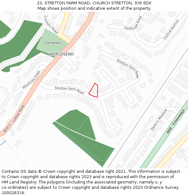 23, STRETTON FARM ROAD, CHURCH STRETTON, SY6 6DX: Location map and indicative extent of plot