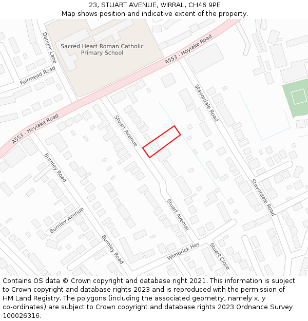 23, STUART AVENUE, WIRRAL, CH46 9PE: Location map and indicative extent of plot