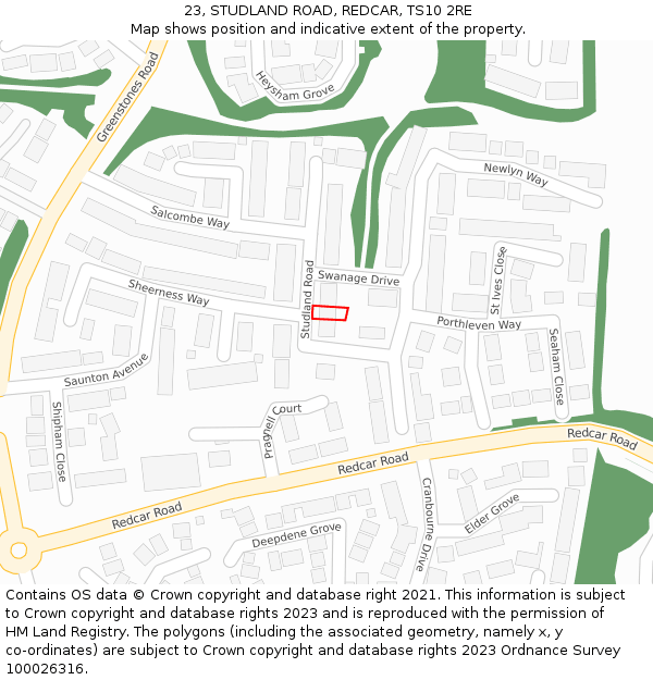 23, STUDLAND ROAD, REDCAR, TS10 2RE: Location map and indicative extent of plot