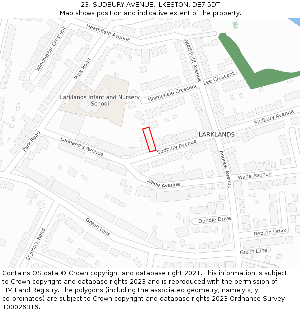 23, SUDBURY AVENUE, ILKESTON, DE7 5DT: Location map and indicative extent of plot