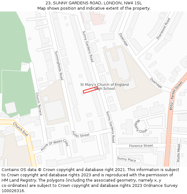 23, SUNNY GARDENS ROAD, LONDON, NW4 1SL: Location map and indicative extent of plot