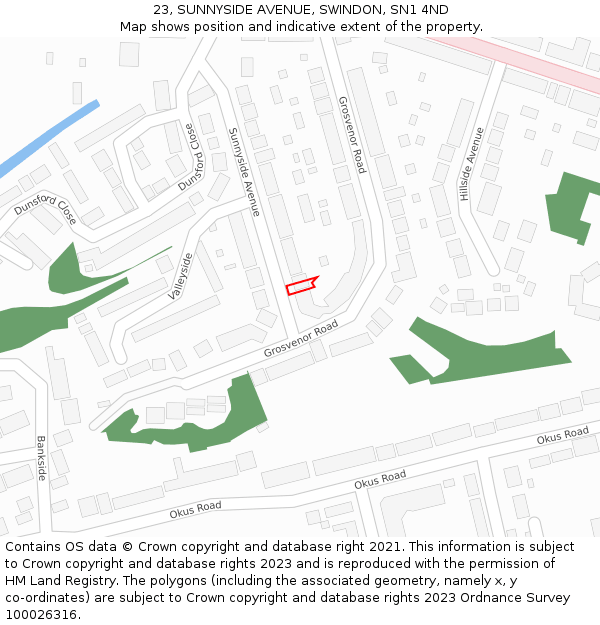 23, SUNNYSIDE AVENUE, SWINDON, SN1 4ND: Location map and indicative extent of plot