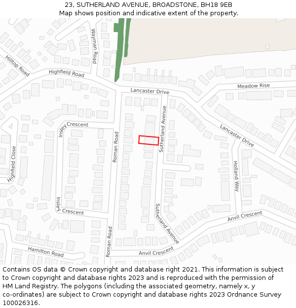 23, SUTHERLAND AVENUE, BROADSTONE, BH18 9EB: Location map and indicative extent of plot