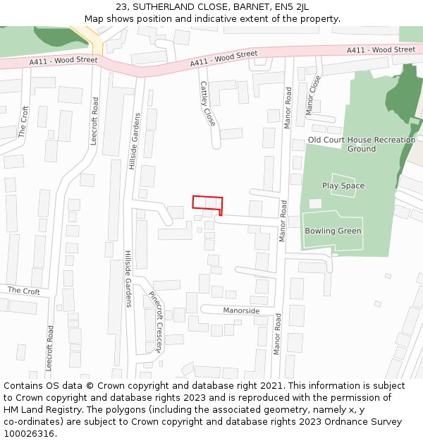 23, SUTHERLAND CLOSE, BARNET, EN5 2JL: Location map and indicative extent of plot