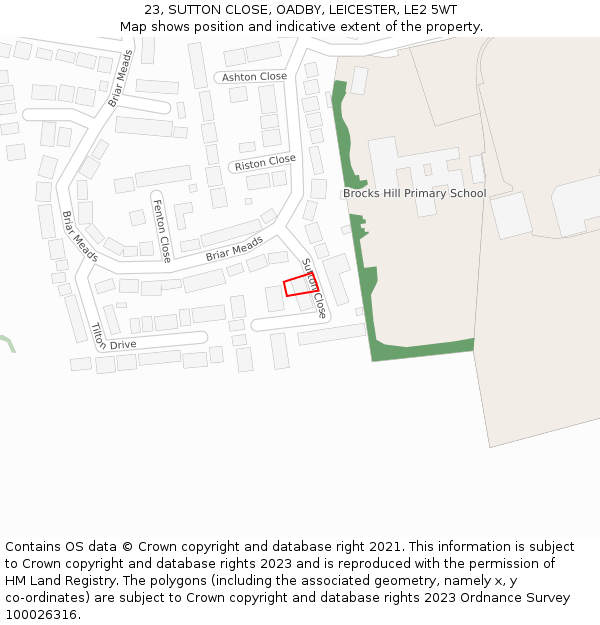 23, SUTTON CLOSE, OADBY, LEICESTER, LE2 5WT: Location map and indicative extent of plot