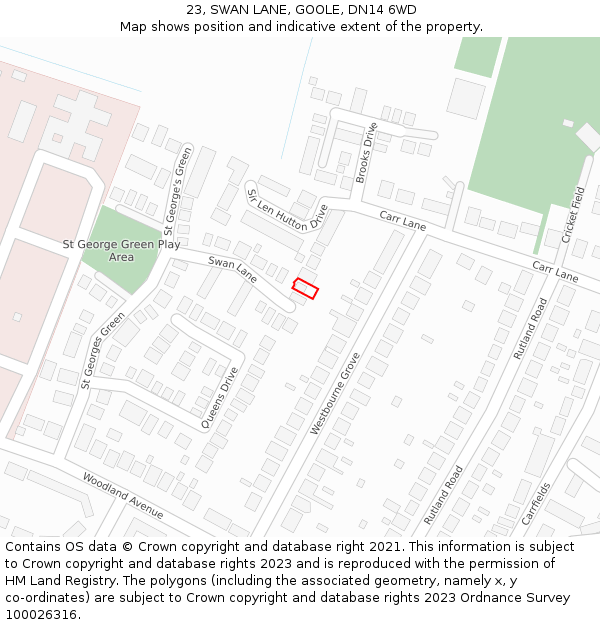 23, SWAN LANE, GOOLE, DN14 6WD: Location map and indicative extent of plot