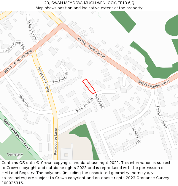 23, SWAN MEADOW, MUCH WENLOCK, TF13 6JQ: Location map and indicative extent of plot