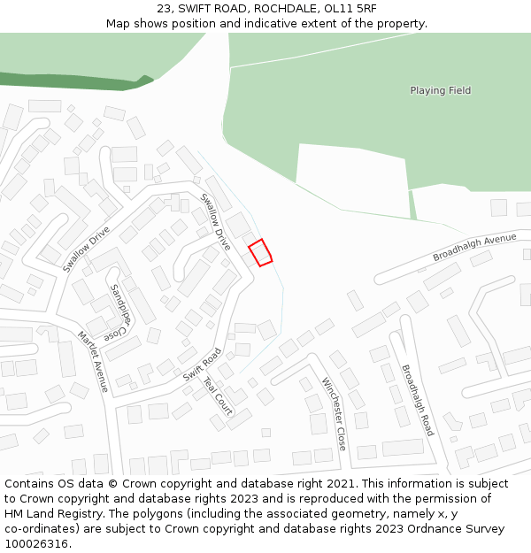 23, SWIFT ROAD, ROCHDALE, OL11 5RF: Location map and indicative extent of plot