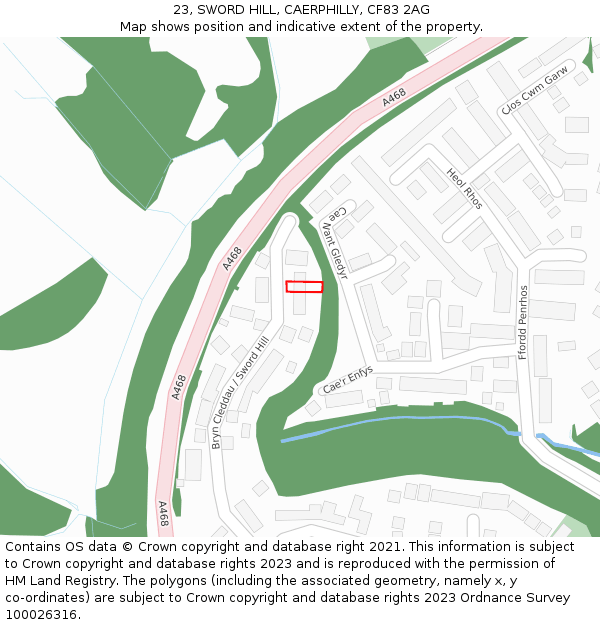 23, SWORD HILL, CAERPHILLY, CF83 2AG: Location map and indicative extent of plot