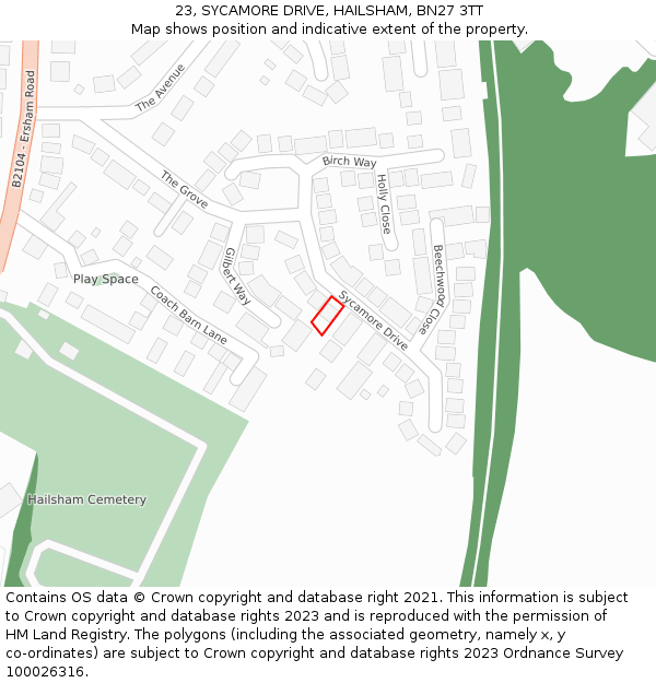 23, SYCAMORE DRIVE, HAILSHAM, BN27 3TT: Location map and indicative extent of plot