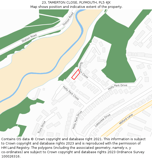 23, TAMERTON CLOSE, PLYMOUTH, PL5 4JX: Location map and indicative extent of plot