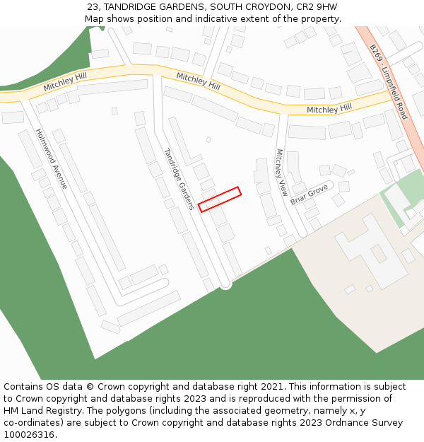 23, TANDRIDGE GARDENS, SOUTH CROYDON, CR2 9HW: Location map and indicative extent of plot