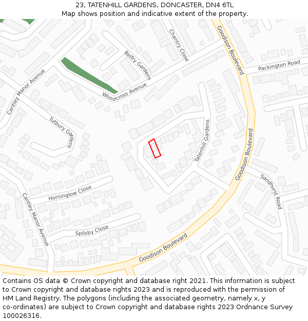 23, TATENHILL GARDENS, DONCASTER, DN4 6TL: Location map and indicative extent of plot