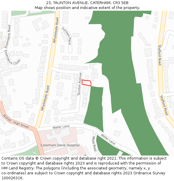 23, TAUNTON AVENUE, CATERHAM, CR3 5EB: Location map and indicative extent of plot