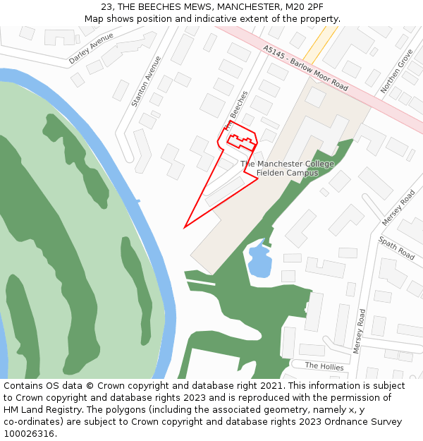 23, THE BEECHES MEWS, MANCHESTER, M20 2PF: Location map and indicative extent of plot