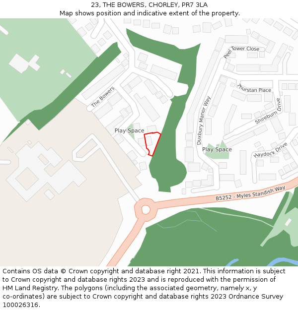 23, THE BOWERS, CHORLEY, PR7 3LA: Location map and indicative extent of plot