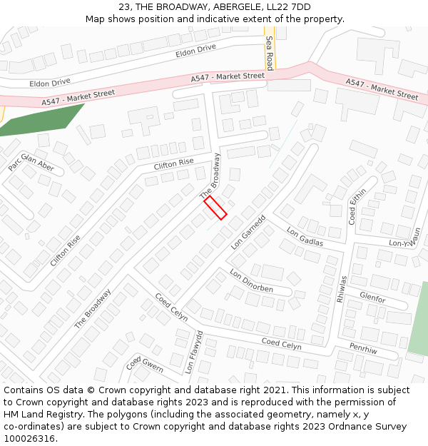 23, THE BROADWAY, ABERGELE, LL22 7DD: Location map and indicative extent of plot