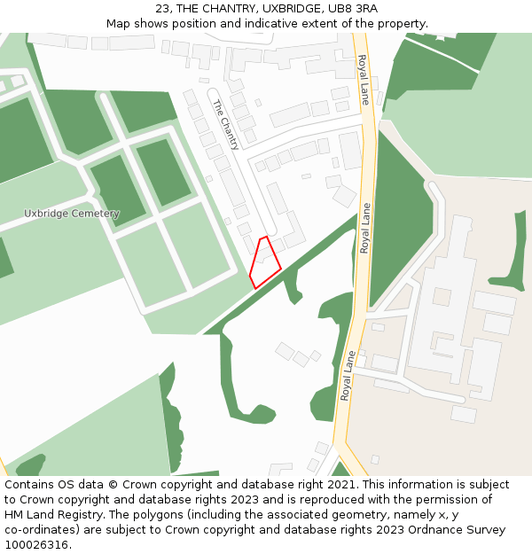 23, THE CHANTRY, UXBRIDGE, UB8 3RA: Location map and indicative extent of plot