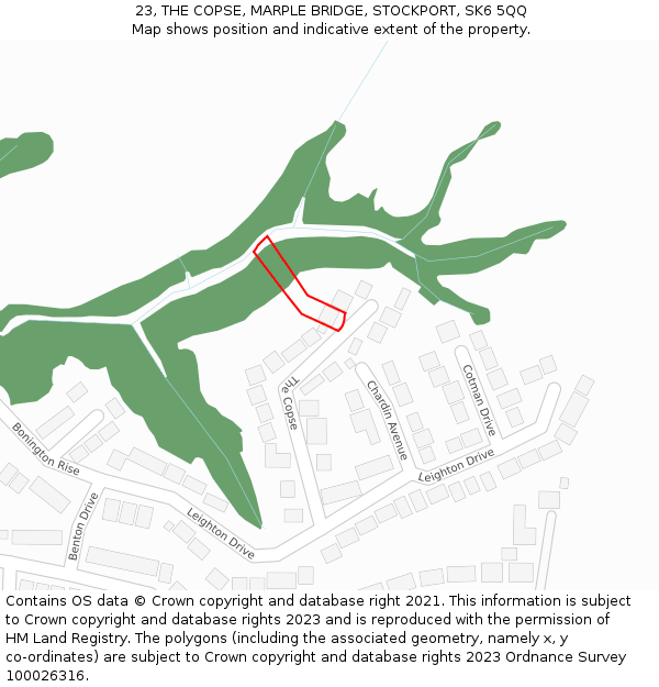 23, THE COPSE, MARPLE BRIDGE, STOCKPORT, SK6 5QQ: Location map and indicative extent of plot