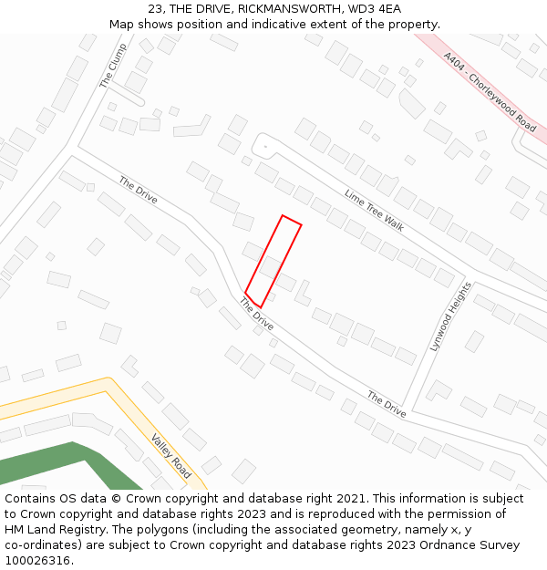 23, THE DRIVE, RICKMANSWORTH, WD3 4EA: Location map and indicative extent of plot