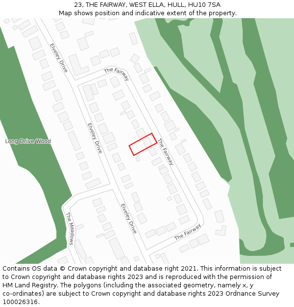 23, THE FAIRWAY, WEST ELLA, HULL, HU10 7SA: Location map and indicative extent of plot