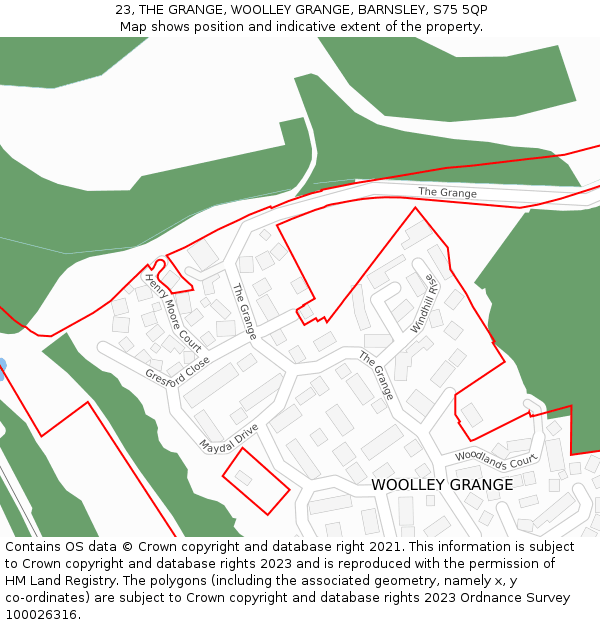 23, THE GRANGE, WOOLLEY GRANGE, BARNSLEY, S75 5QP: Location map and indicative extent of plot