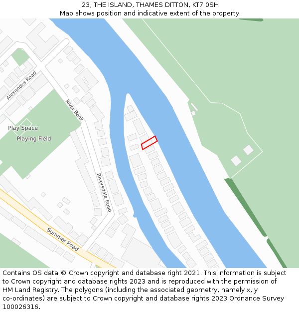 23, THE ISLAND, THAMES DITTON, KT7 0SH: Location map and indicative extent of plot