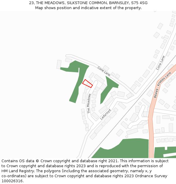 23, THE MEADOWS, SILKSTONE COMMON, BARNSLEY, S75 4SG: Location map and indicative extent of plot