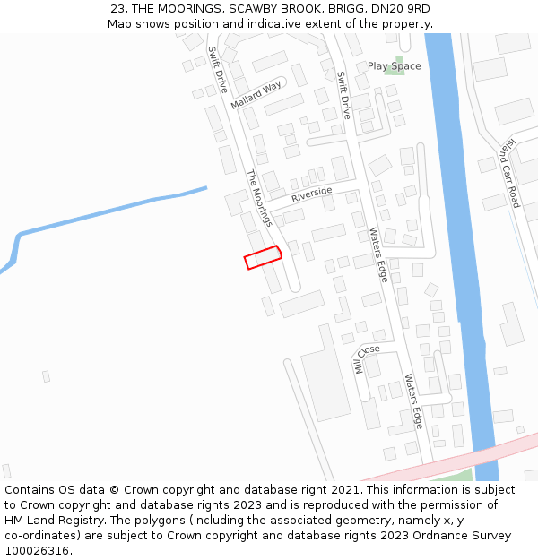 23, THE MOORINGS, SCAWBY BROOK, BRIGG, DN20 9RD: Location map and indicative extent of plot