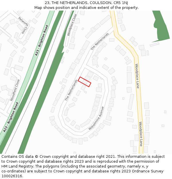 23, THE NETHERLANDS, COULSDON, CR5 1NJ: Location map and indicative extent of plot