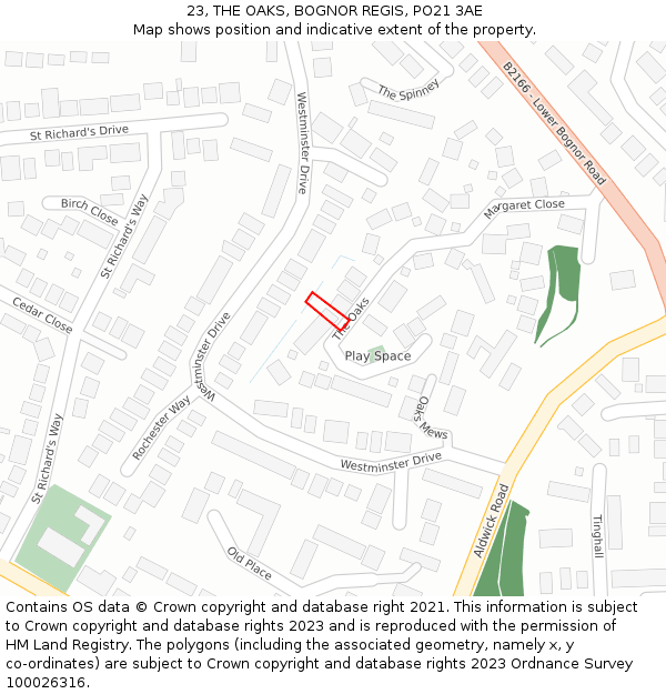 23, THE OAKS, BOGNOR REGIS, PO21 3AE: Location map and indicative extent of plot