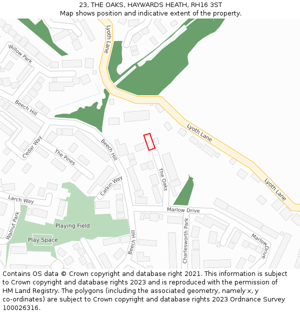 23, THE OAKS, HAYWARDS HEATH, RH16 3ST: Location map and indicative extent of plot