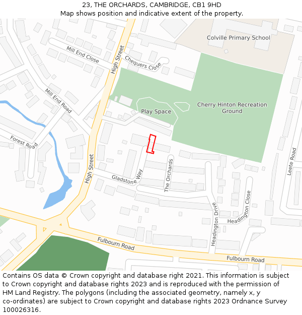 23, THE ORCHARDS, CAMBRIDGE, CB1 9HD: Location map and indicative extent of plot