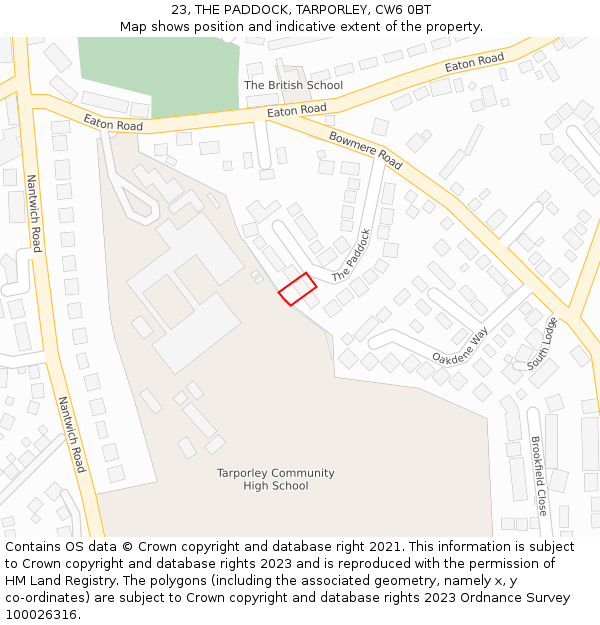 23, THE PADDOCK, TARPORLEY, CW6 0BT: Location map and indicative extent of plot