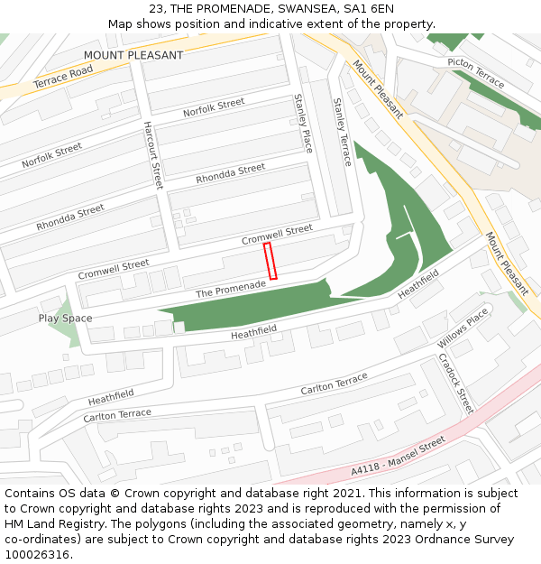 23, THE PROMENADE, SWANSEA, SA1 6EN: Location map and indicative extent of plot