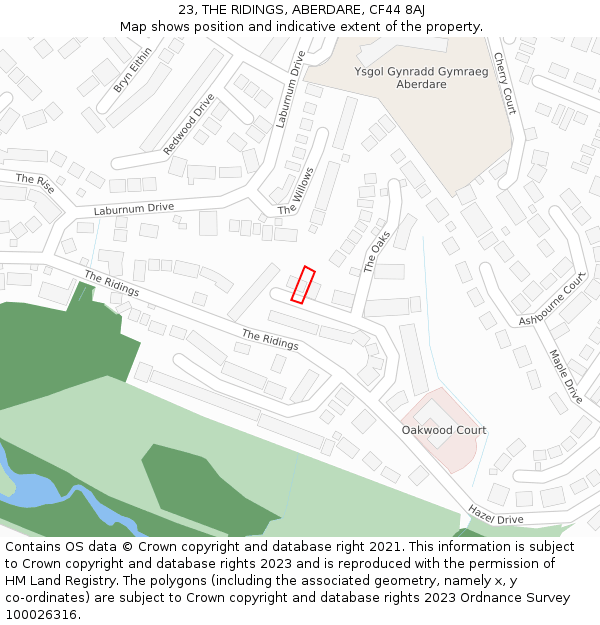 23, THE RIDINGS, ABERDARE, CF44 8AJ: Location map and indicative extent of plot