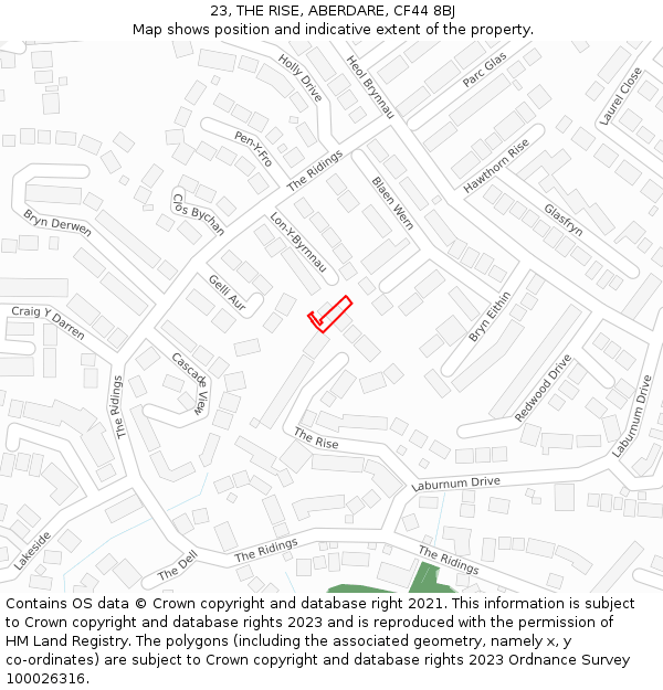 23, THE RISE, ABERDARE, CF44 8BJ: Location map and indicative extent of plot