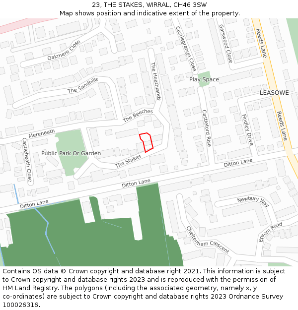 23, THE STAKES, WIRRAL, CH46 3SW: Location map and indicative extent of plot